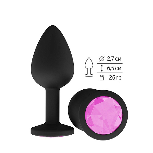 Чёрная анальная втулка с розовым кристаллом Сумерки богов 518-06 pink-DD (7,3 см)