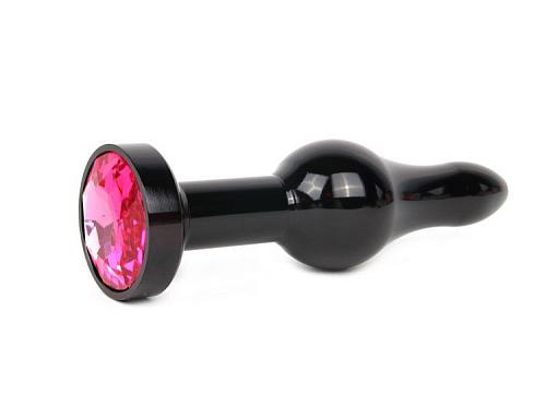Удлиненная шарикообразная чёрная анальная втулка с малиновым кристаллом Anal Jewelry Plug ZBCK-14 (10,3 см)