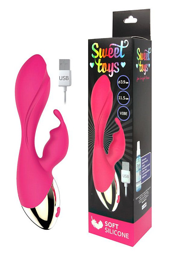 Ярко-розовый вибратор с клиторальным зайчиком Bior toys ST-40162-16