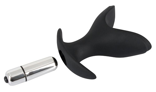 Чёрная анальная V-образная пробка с вибрацией Orion Black Velvets Vibrating Anchor Plug 0589543 (10,3 см)