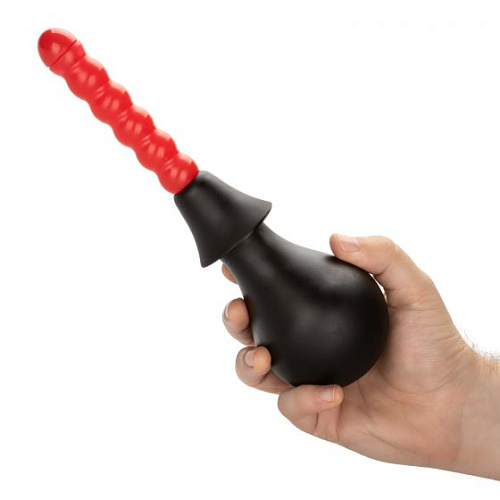 Чёрно-красный анальный душ с 2 сменными насадками California Exotic Novelties Ribbed Anal Douche SE-0372-10-2