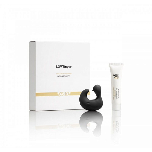 Вибростимулятор-уточка чёрного цвета в комплекте с возбуждающим гелем YESforLOV Lov Finger YFL01E23