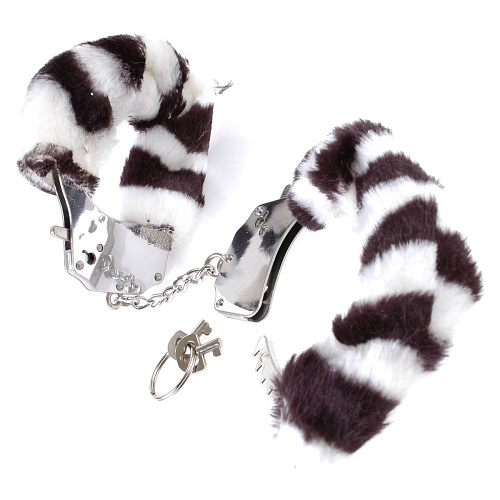 Металлические наручники с мехом под зебру Pipedream Original Furry Cuffs PD3804-41