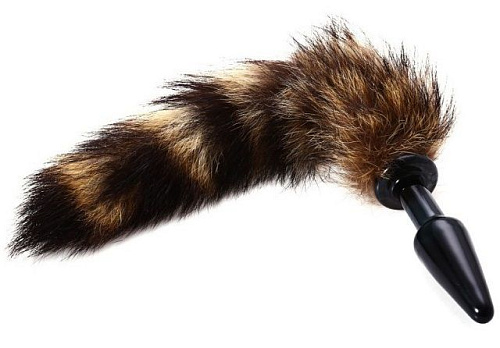 Чёрная стеклянная анальная пробка с рыжим хвостом Vandersex 129-1B (10 см)