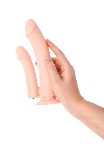 Двойной фаллоимитатор с присоской и съёмной вибропулей телесного цвета A-toys 761030 (19,5 см)