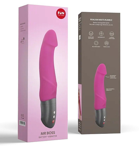 Розовый вибратор с чуть загнутой головкой Fun Factory Mr Boss 07364 (20,2 см)