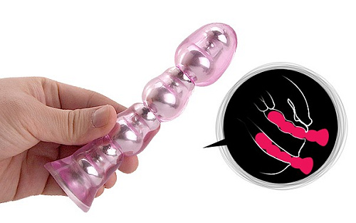 Ребристый розовый анальный вибромассажёр на пульте управления KOKOS A01-001-01 (14 см)