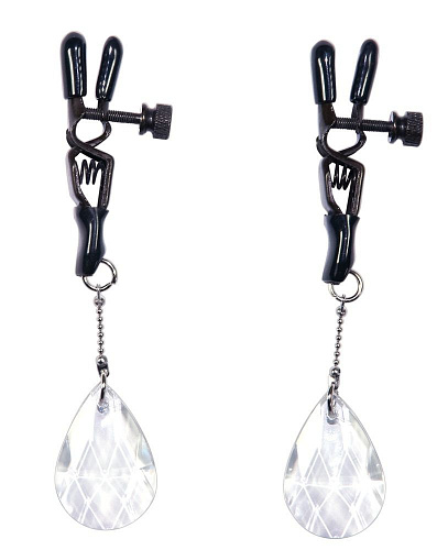 Чёрные зажимы на соски с подвесами в виде хрустальных капелек Orion 0522040