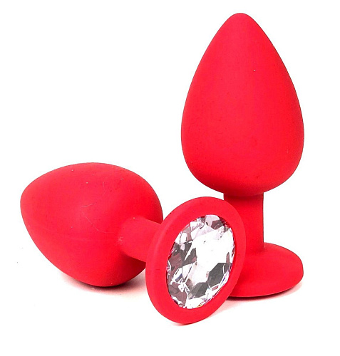 Красная силиконовая анальная пробка с прозрачным стразом Vandersex 122-2RW (8 см)