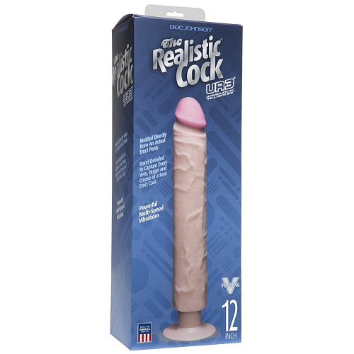Телесный вибратор Doc Johnson The Realistic Cock ULTRASKYN Without Balls Vibrating 12” 1160-32-BX (33,5 см)