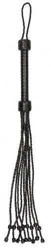 Чёрная многохвостая плетёная плеть Shots Media BV Short Leather Braided Flogger PAI021BLK (69 см)