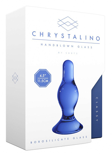 Синяя стеклянная анальная пробка Shots Media BV Classy CHR012BLU (11,5 см)