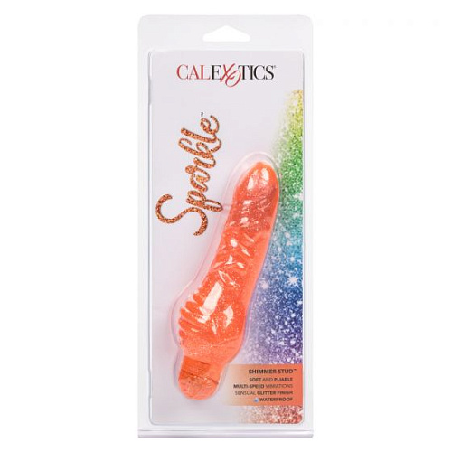 Оранжевый вибратор-реалистик с блёстками California Exotic Novelties Shimmer Stud SE-0795-40-2 (16 см)