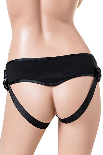 Страпон чёрного цвета с 2 бежевыми насадками и вибрацией LOVETOY (А-Полимер) UniStrap 531513 (20 и 18 см)