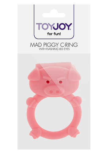 Розовое кольцо на пенис с вибрацией Toy Joy MAD PIGGY C-RING 3006010209