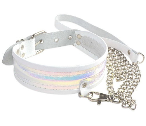 Белый ошейник с поводком и перламутровыми вставками Sitabella 3126-39