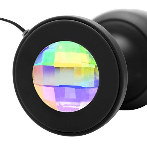 Анальная чёрная пробка со стразом в основании и вибрацией XR Brands Gem Accented AD436 (11,4 см)