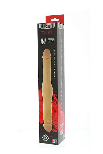 Двусторонний телесный фаллоимитатор с утолщением посередине Dream Toys REALSTUFF DUO DONG 13.9INCH 21051 (35,5 см)