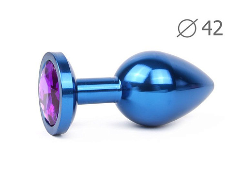 Коническая синяя анальная втулка с кристаллом фиолетового цвета Anal Jewelry Plug BLUL-04 (9,3 см)