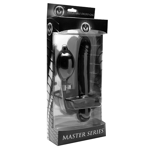 Чёрный надувной кляп-страпон XR Brands Inflatable Gag with Dildo AB314 (14,5 см)