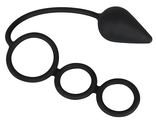 Чёрные кольца на пенис с анальным хвостом Orion 0509736