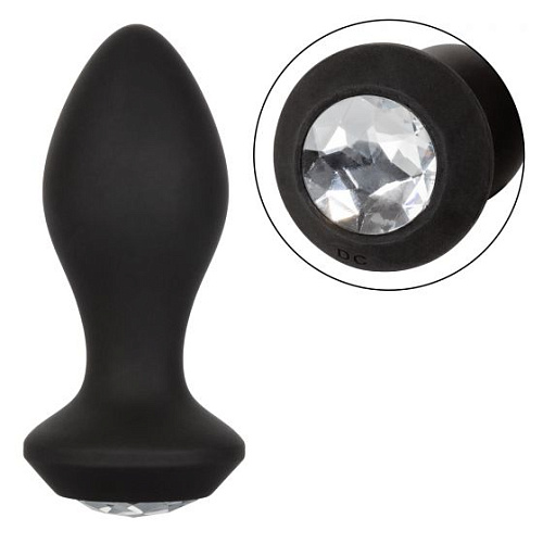 Чёрная анальная пробка с вибрацией и кристаллом California Exotic Novelties Power Gem Vibrating Crystal Probe SE-0385-15-3 (10,75 см)