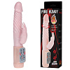 Телесный вибратор с клиторальным отростком и нагревом Baile Fire Bunny BW-037036 (22 см)