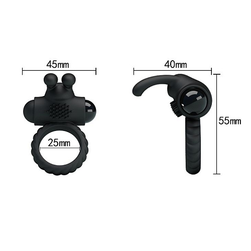 Чёрное эрекционное кольцо с клиторальным виброзайцем Baile Eudora BI-026219-0801