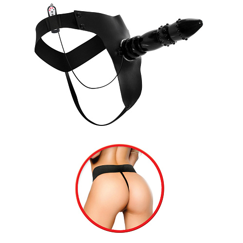 Страпон чёрного цвета с вибрацией Pipedream Black Magic Vibrating Strap-On PD3922-02 (19 см)