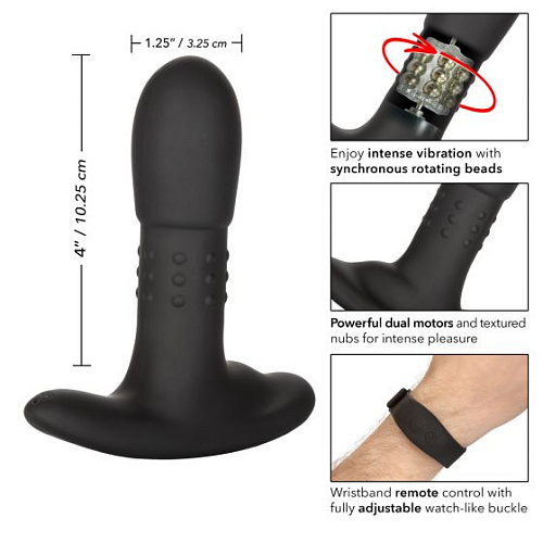 Чёрный массажёр простаты с браслетом-пультом California Exotic Novelties Eclipse Wristband Remote Beaded Probe SE-0436-68-3 (12,75 см)