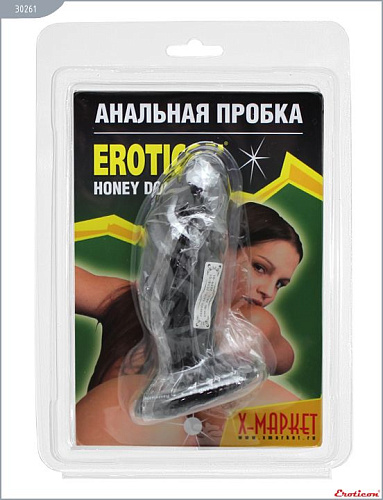 Чёрная анальная пробка-фаллос Eroticon 30261 (13 см)