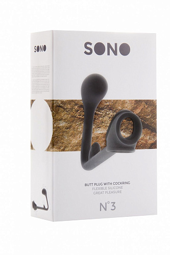 Чёрная анальная пробка с эрекционным кольцом Shots Media BV SONO №3  SON003BLK