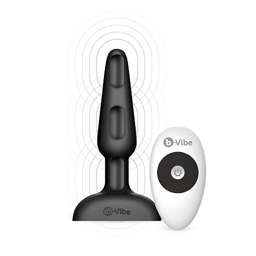 Чёрная анальная вибропробка с 3 источниками вибрации b-Vibe TRIO REMOTE CONTROL PLUG BLACK BV-002-BLK (13,5 см)