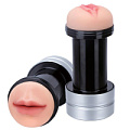 Двусторонний мастурбатор ротик и вагина чёрно-телесного цвета Dream Toys REALSTUFF 2 IN 1 HUMMER MOUTH  VAGINA - 20587