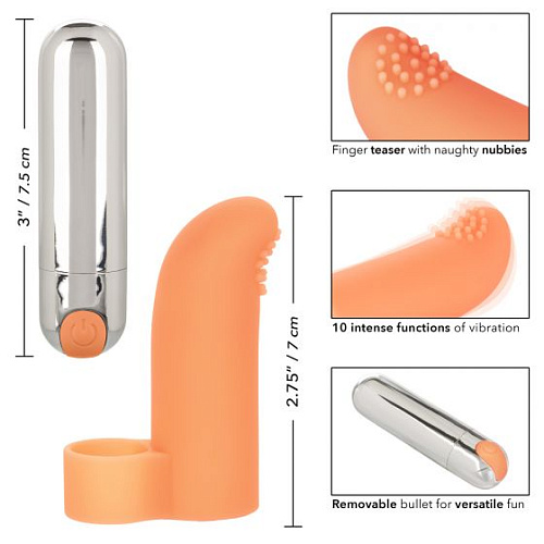 Оранжевая пулька-насадка на палец California Exotic Novelties Finger Tickler SE-1705-00-2 (8,25 см)
