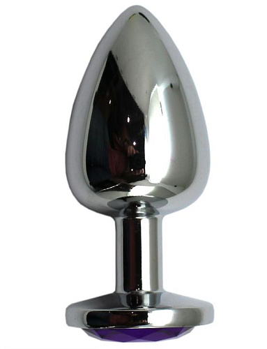 Серебристая анальная пробка с фиолетовым кристаллом Eroticon P3402M-04 (9 см)