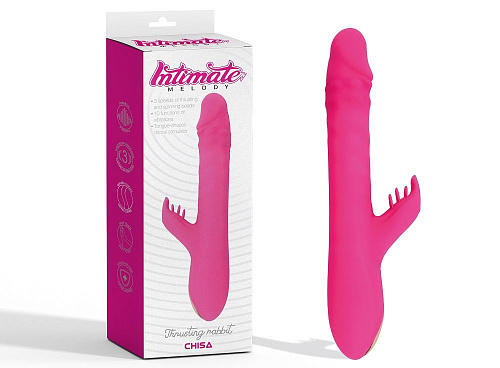 Розовый вибратор с клиторальным стимулятором Chisa Thrusting Rabbit CN-611041206 (25,3 см)