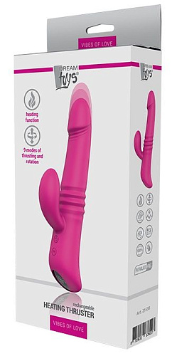 Розовый вибромассажёр с клиторальным отростком Dream Toys HEATING THRUSTER 21538 (20 см)