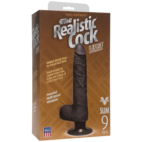 Коричневый вибратор-реалистик Doc Johnson The Realistic Cock ULTRASKYN Vibrating 9” Slim 1160-25-BX (26,1 см)