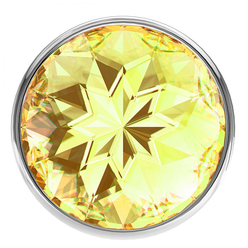 Малая серебристая анальная пробка с жёлтым кристаллом Lola toys Diamond Yellow Sparkle Small 4009-02Lola (7 см)