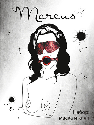 Кружевной чёрно-красный набор — маска с кляпом ToyFa 716032