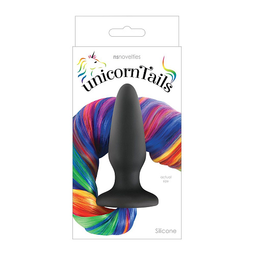 Чёрная анальная пробка с радужным хвостом NS Novelties Unicorn Tails Rainbow NSN-0509-29