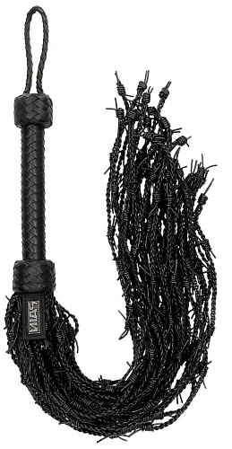 Чёрная многохвостая плетёная плеть Shots Media BV Leather Barbed Wire Flogger PAI008BLK (77 см)