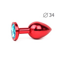 Коническая красная анальная втулка с голубым кристаллом Anal Jewelry Plug RM-05 (8,2 см)