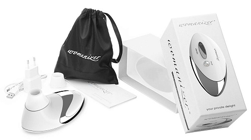 Белоснежный вакуумный стимулятор клитора с двумя сменными насадками Womanizer W500 Pro 0584339