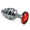 Ребристая анальная пробка с красным кристаллом Lovetoy Silver Small RO-SSR04 (7,6 см)