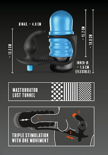 Чёрно-голубой мастурбатор с чёрной анальной вибровтулкой Orion The Surge 0592838