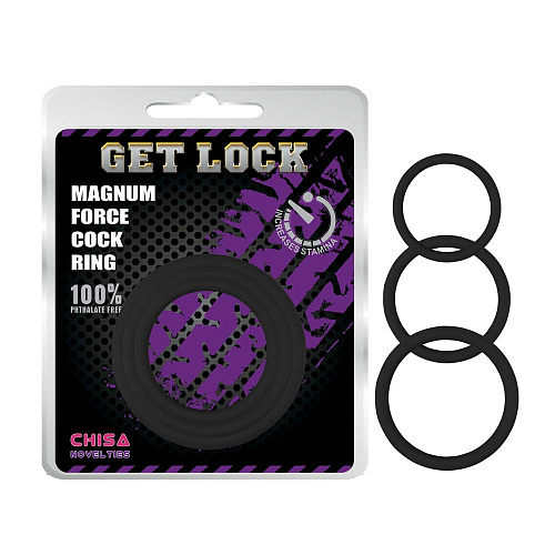 Набор из 3 чёрных эрекционных колец Chisa Magnum Force Cock Ring CN-240301776