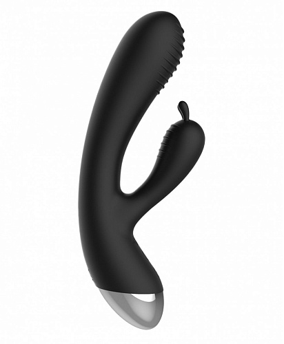 Чёрный вибратор с электростимуляцией Shots Media BV E-Stimulation Rabbit Vibrator ELC001BLK (19 см)
