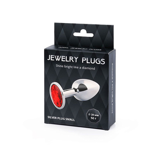 Серебристая анальная пробка с красным стразом Anal Jewelry Plug SS-16 (7,2 см)